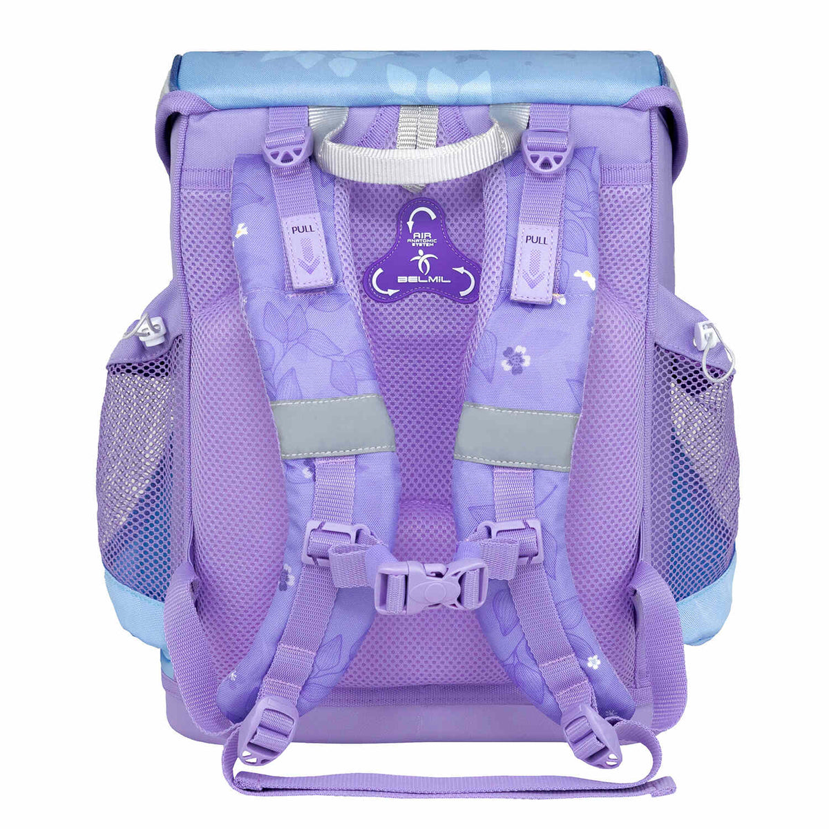 Timetable holder on the Ergonomic School Bag Set for Girls – Belmil Mini-Fit Purple Blue Butterfly (4 pcs) designed for first graders.