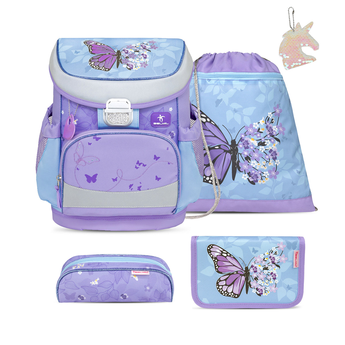 Mini-Fit Purple Blue Butterfly schoolbag set with keychain 5 pcs