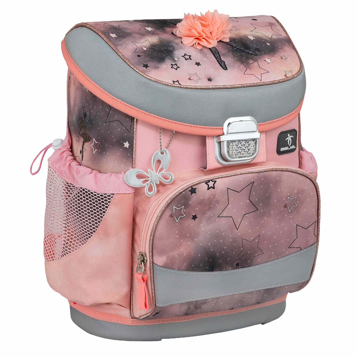 Detail view of the adjustable chest strap from the Ergonomic School Bag Set for Girls – Belmil Mini-Fit Rose Ballet (4 pcs).