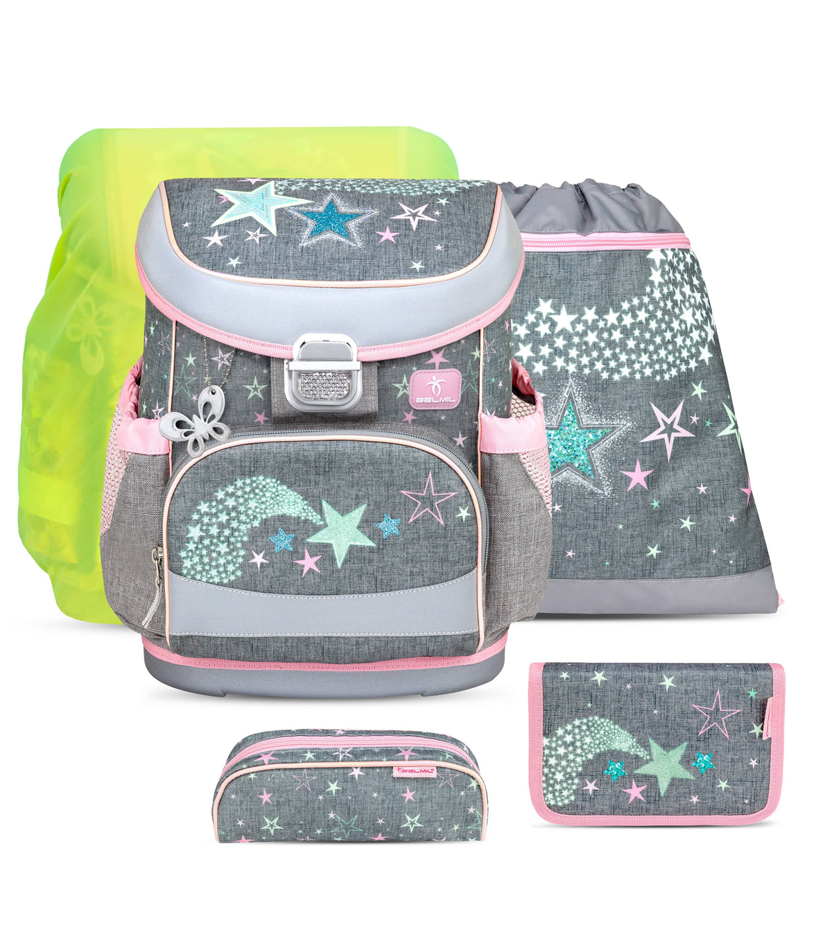 Ergonomic School Bag Set for Girls– Mini-Fit Shine Bright School Bag Set with Rain Cover (5 pcs)