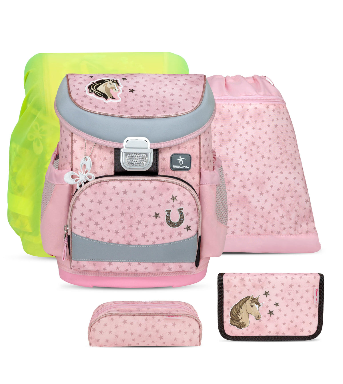 Ergonomic School Bag Set for Girls– Mini-Fit Star Horses School Bag Set with Rain Cover (5 pcs)
