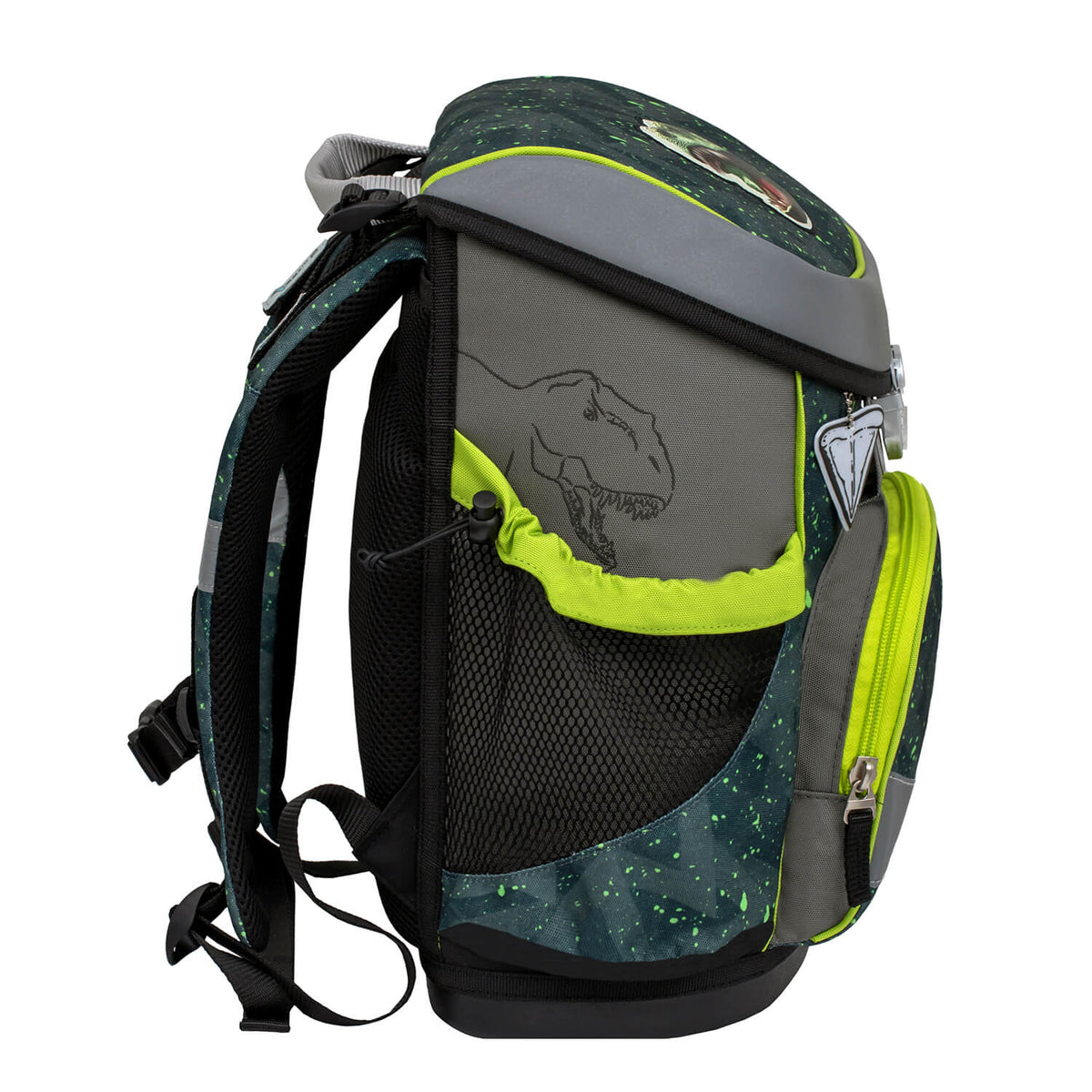 A stylish shot of the Belmil Mini-Fit T-rex Roar schoolbag emphasizing its vibrant colors and durable fabric - Ergonomic School Bag Set for Boys – Belmil Mini-Fit T-rex Roar (4 pcs).