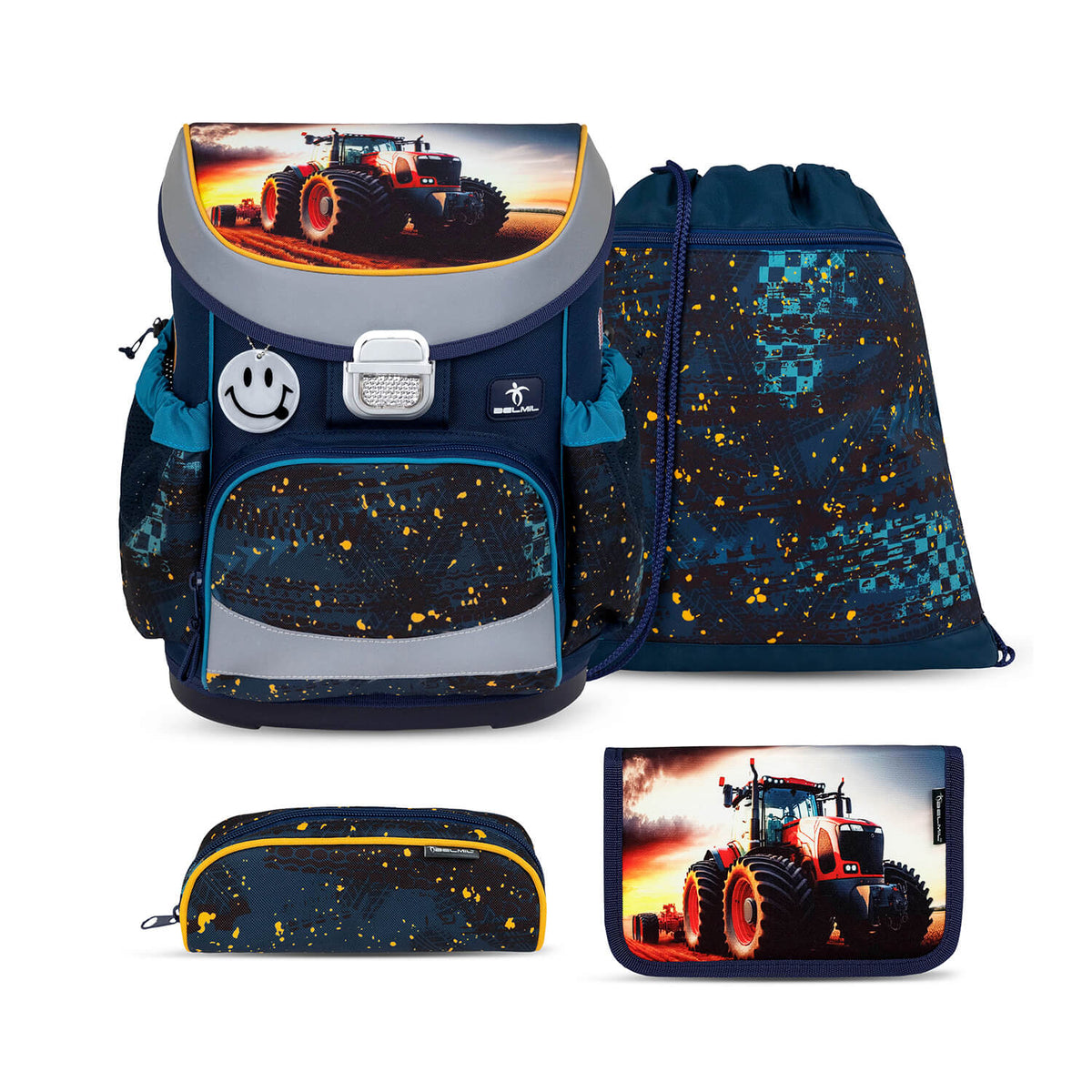Mini-Fit Tractron schoolbag set 4 pcs with ergonomic design, perfect for first-grade boys - Ergonomic School Bag Set for Boys – Belmil Mini-Fit Tractron (4 pcs)