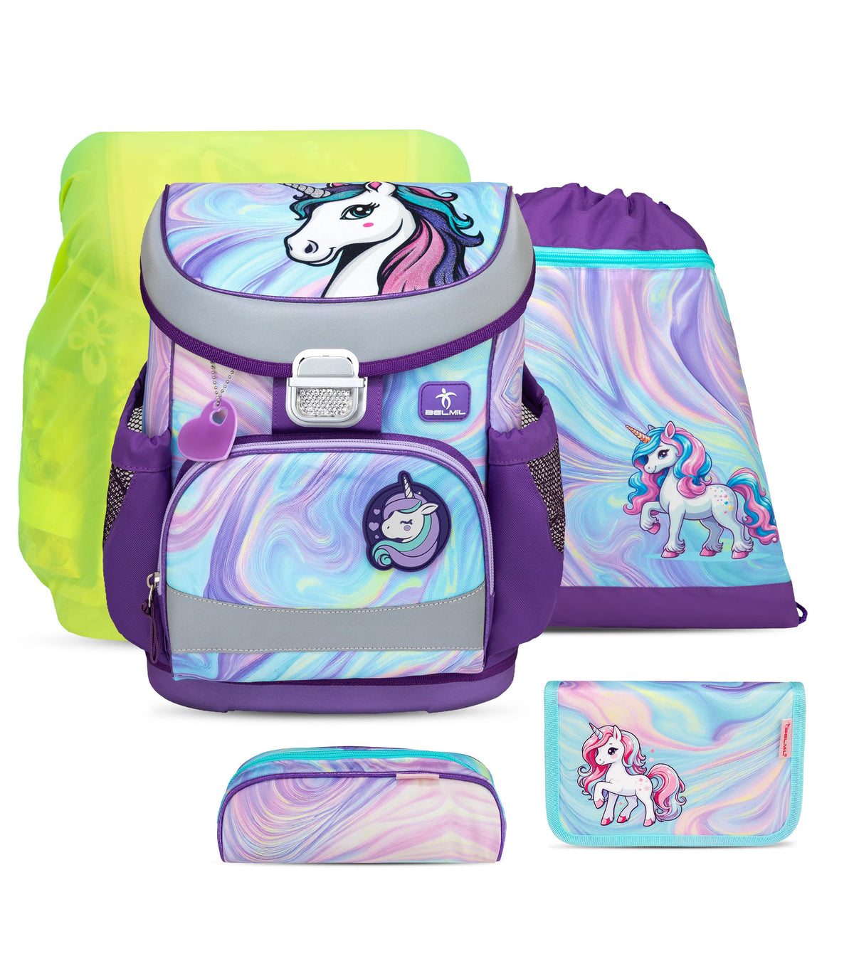 Ergonomic School Bag Set for Girls– Mini-Fit Unicorn Dream School Bag Set with Rain Cover (5 pcs)