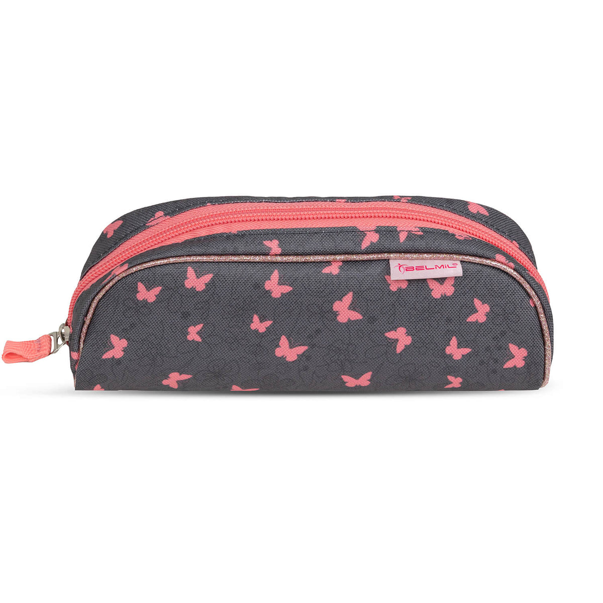 A young girl smiling while wearing the Belmil Compact Ergonomic School Bag Set “Bloomy Blossom” Design + Unicorn Raincoat – 5-Piece Set for Girls.
