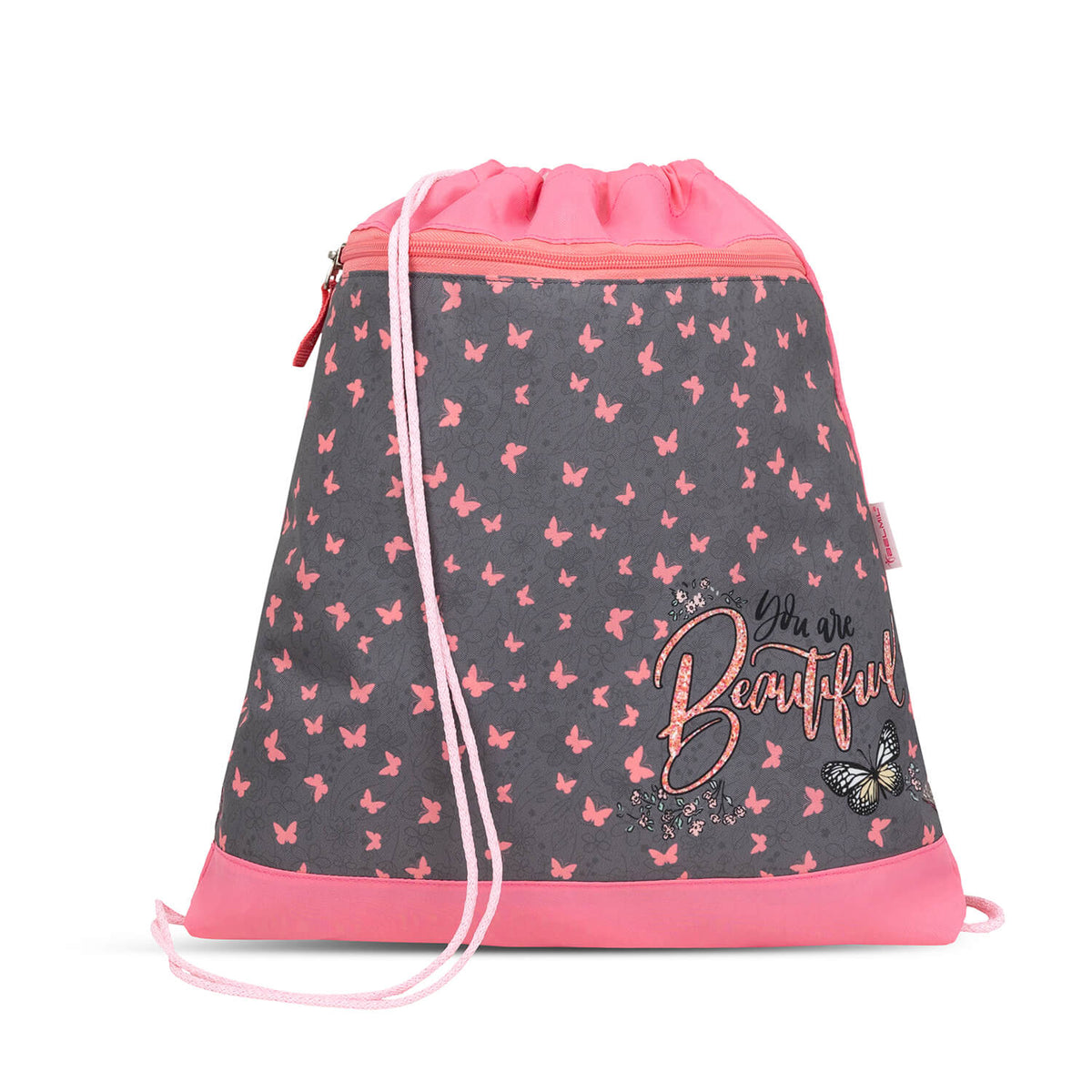Lifestyle image of the Belmil Compact Ergonomic School Bag Set “Bloomy Blossom” Design + Unicorn Raincoat – 5-Piece Set for Girls in an outdoor setting.