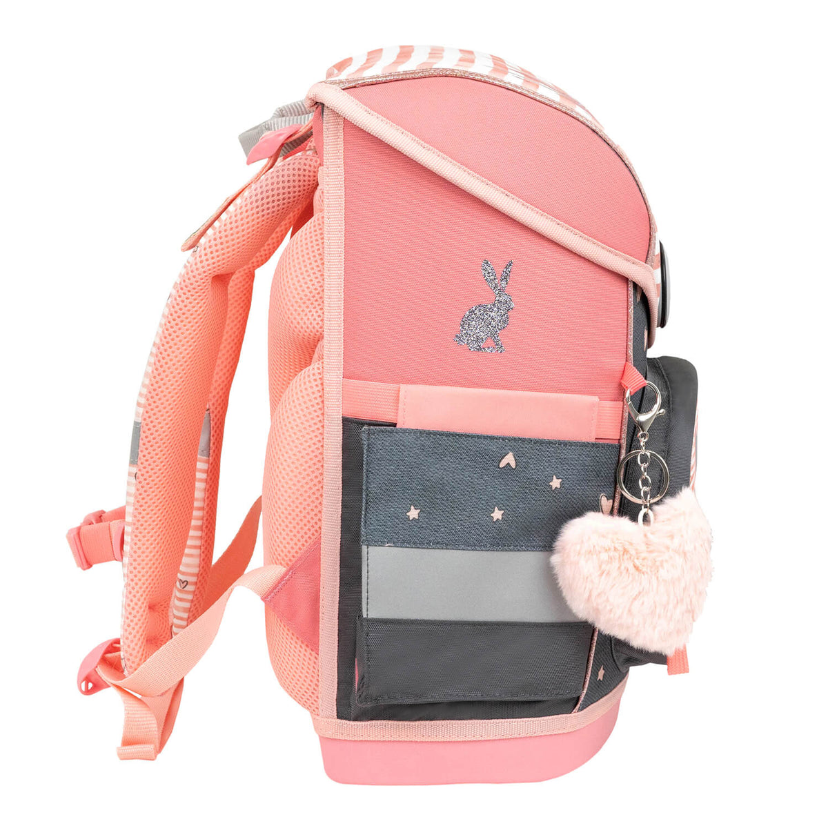 Belmil Compact Ergonomic School Bag Set 'Little Bunnies' Design + Unicorn Raincoat – 5-Piece Set for Girls showcasing the empty box pencil case in a lovely design.