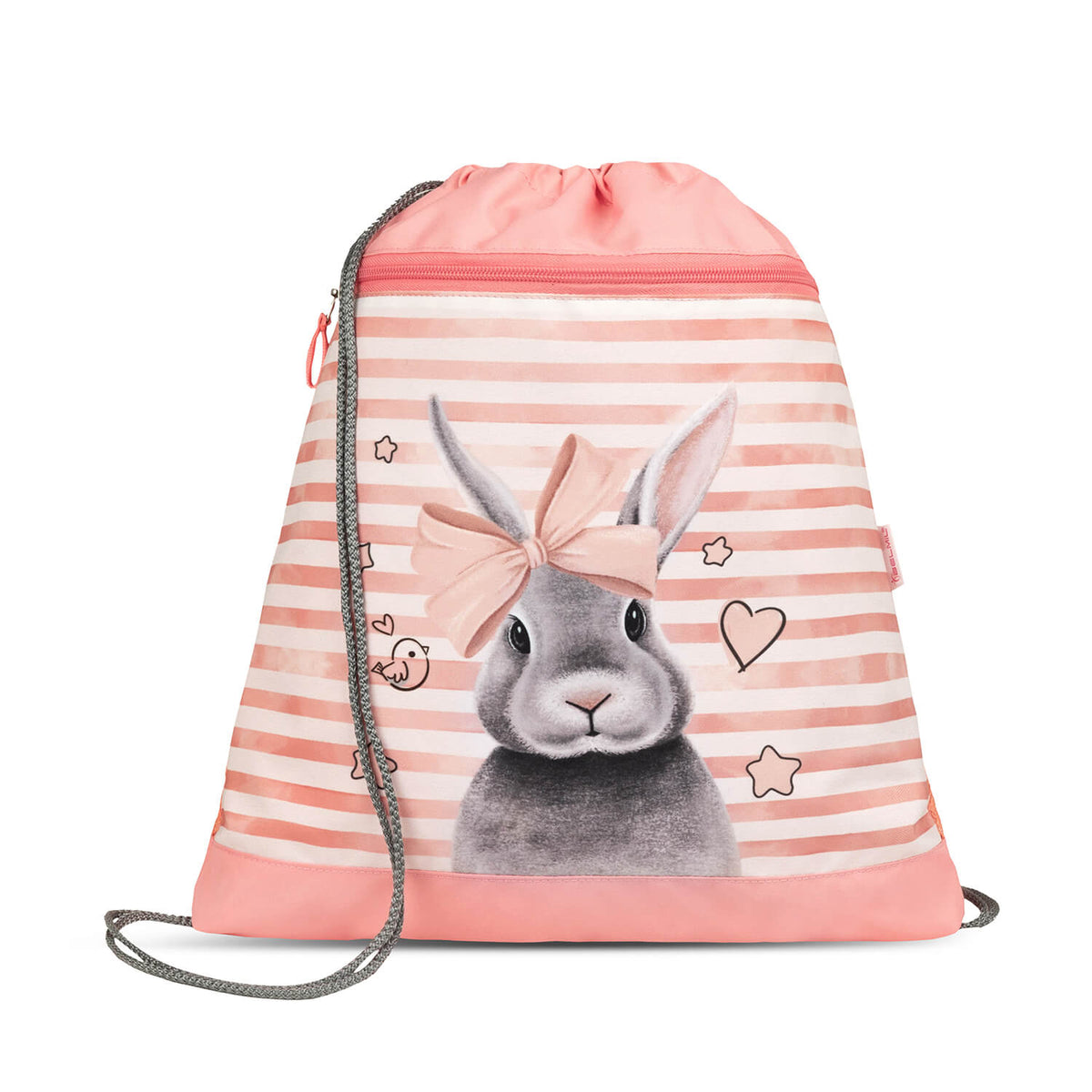 Belmil Compact Ergonomic School Bag Set 'Little Bunnies' Design + Unicorn Raincoat – 5-Piece Set for Girls with an overall view of all 5 pieces in the set.