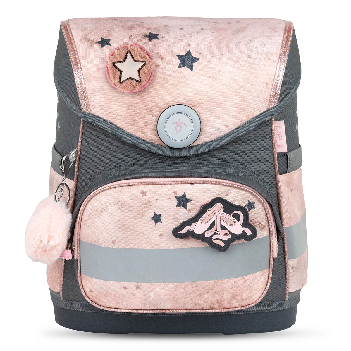 Close-up view of the Belmil Compact Ergonomic School Bag Set “Cute Doe” Design featuring adjustable straps and a comfortable ergonomic back panel for optimal support.