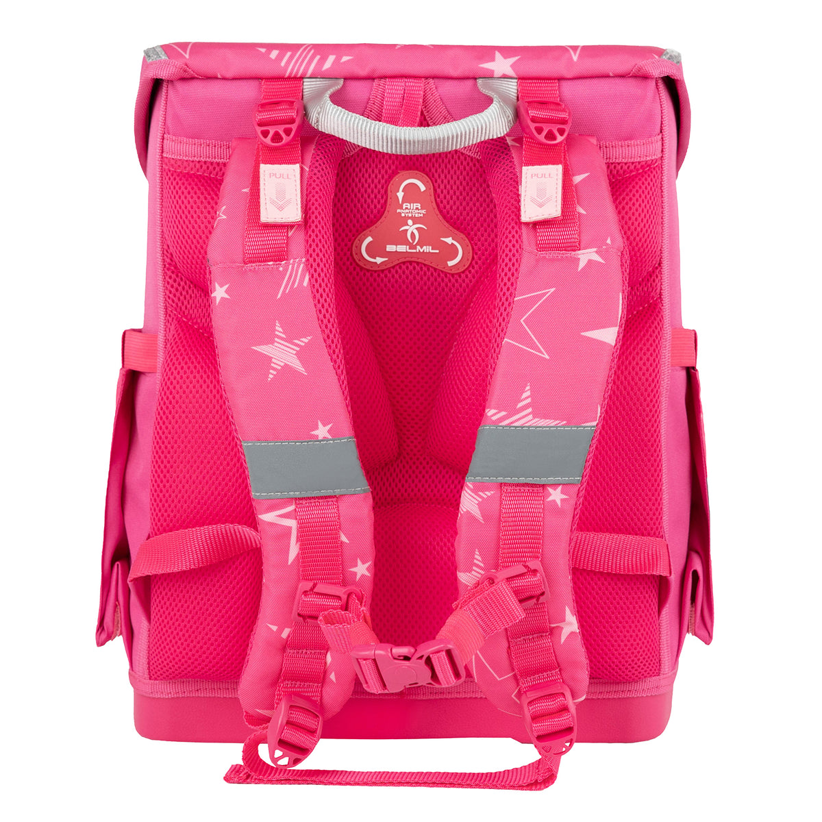 Reflective elements on the Belmil Compact Ergonomic School Bag Set “Starry Magic” for increased visibility in low-light conditions.
