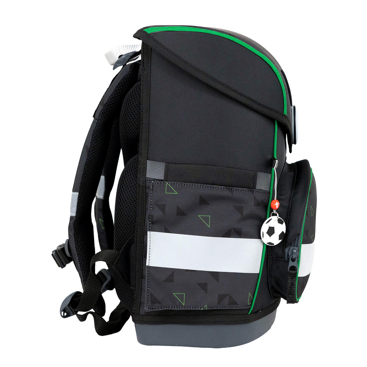 Reflective elements on the Ergonomic School Bag Set for Boys – Belmil Compact Striker X schoolbag set 5 pcs, designed for enhanced visibility in low light.