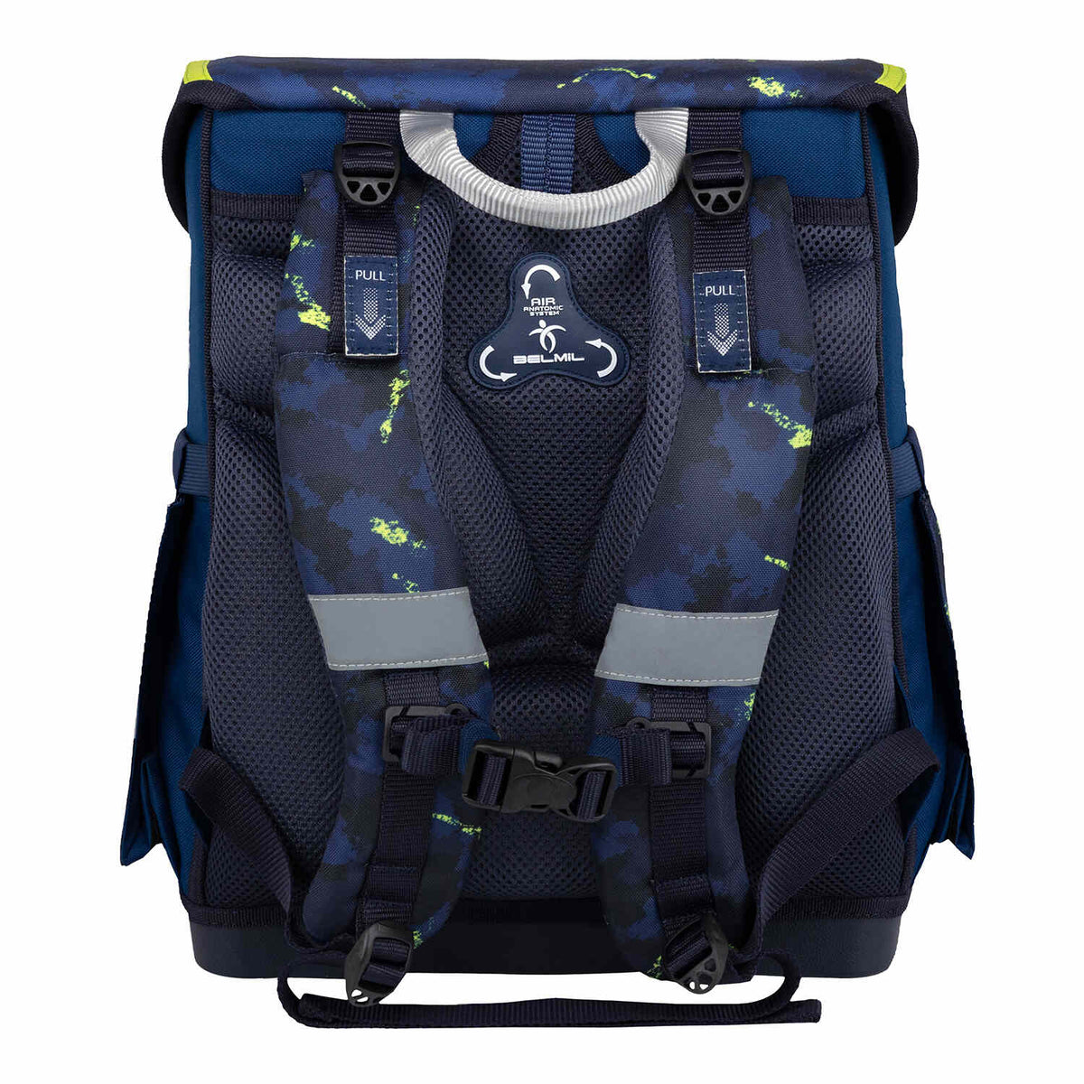 Belmil Compact T-rex School Bag Set – 5-Piece Ergonomic Backpack with AGR Certificate, Fidlock Buckle & 4 Decorative Patches highlighting the spacious compartments for organization.