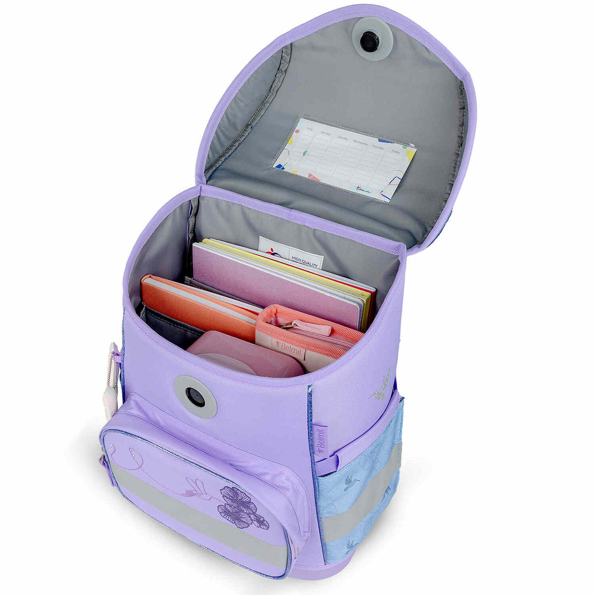 The breathable back padding of the Ergonomic School Bag Set for Girls – Belmil Compact Tropical Hummingbird ensuring comfort.