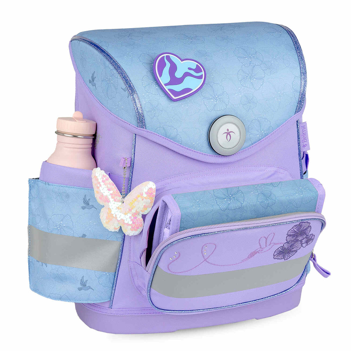 Ergonomic School Bag Set for Girls – Belmil Compact Tropical Hummingbird showcased in a stylish outdoor setting.