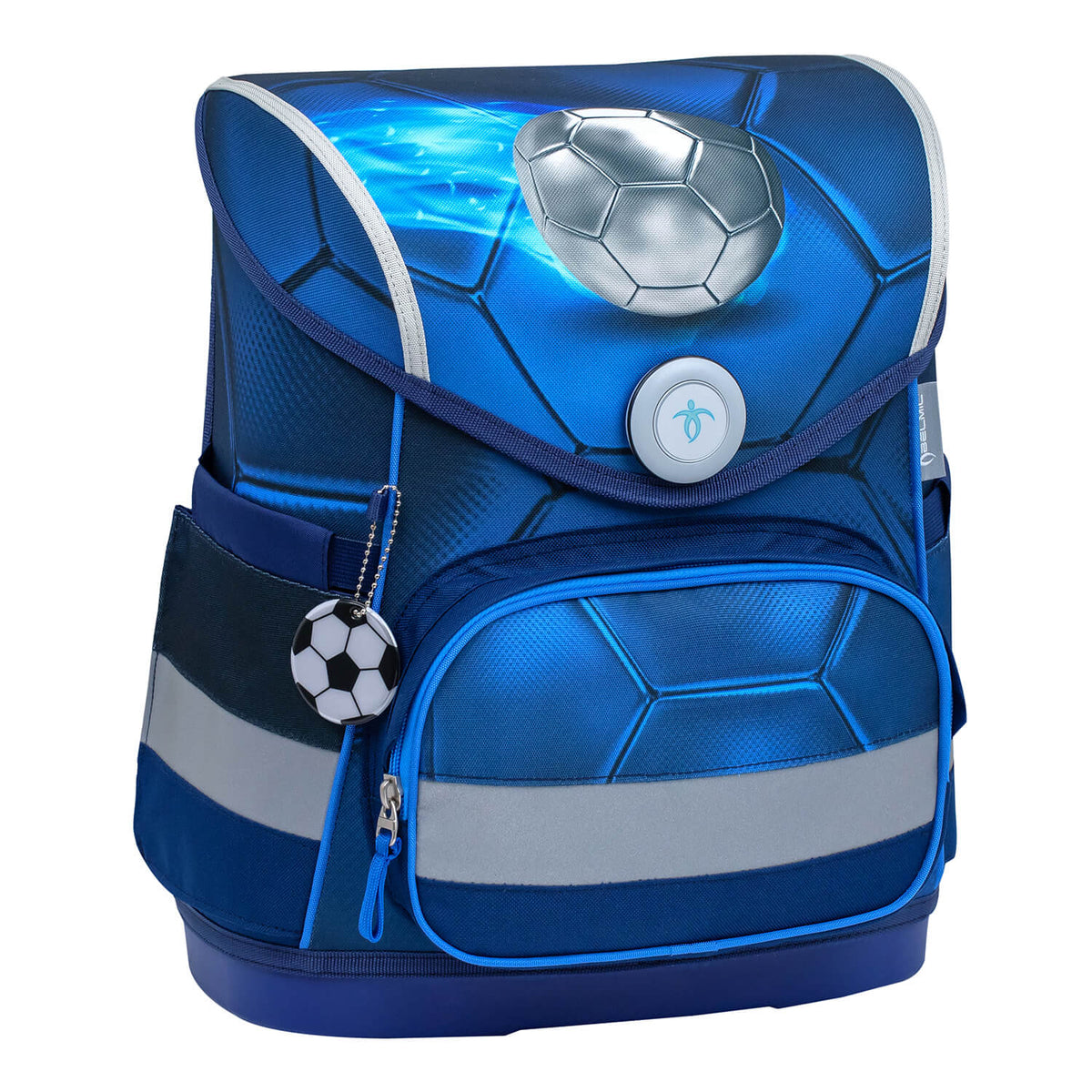 Kids using the Ergonomic School Bag Set for Boys – Belmil Compact Football 4 schoolbag set 4 pcs while walking to school.