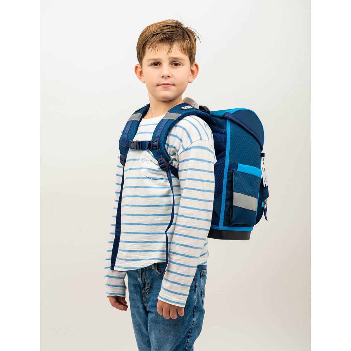 Close-up of the Ergonomic School Bag Set for Boys – Belmil Compact Football 4 schoolbag set 4 pcs showcasing the breathable padded back for comfort.