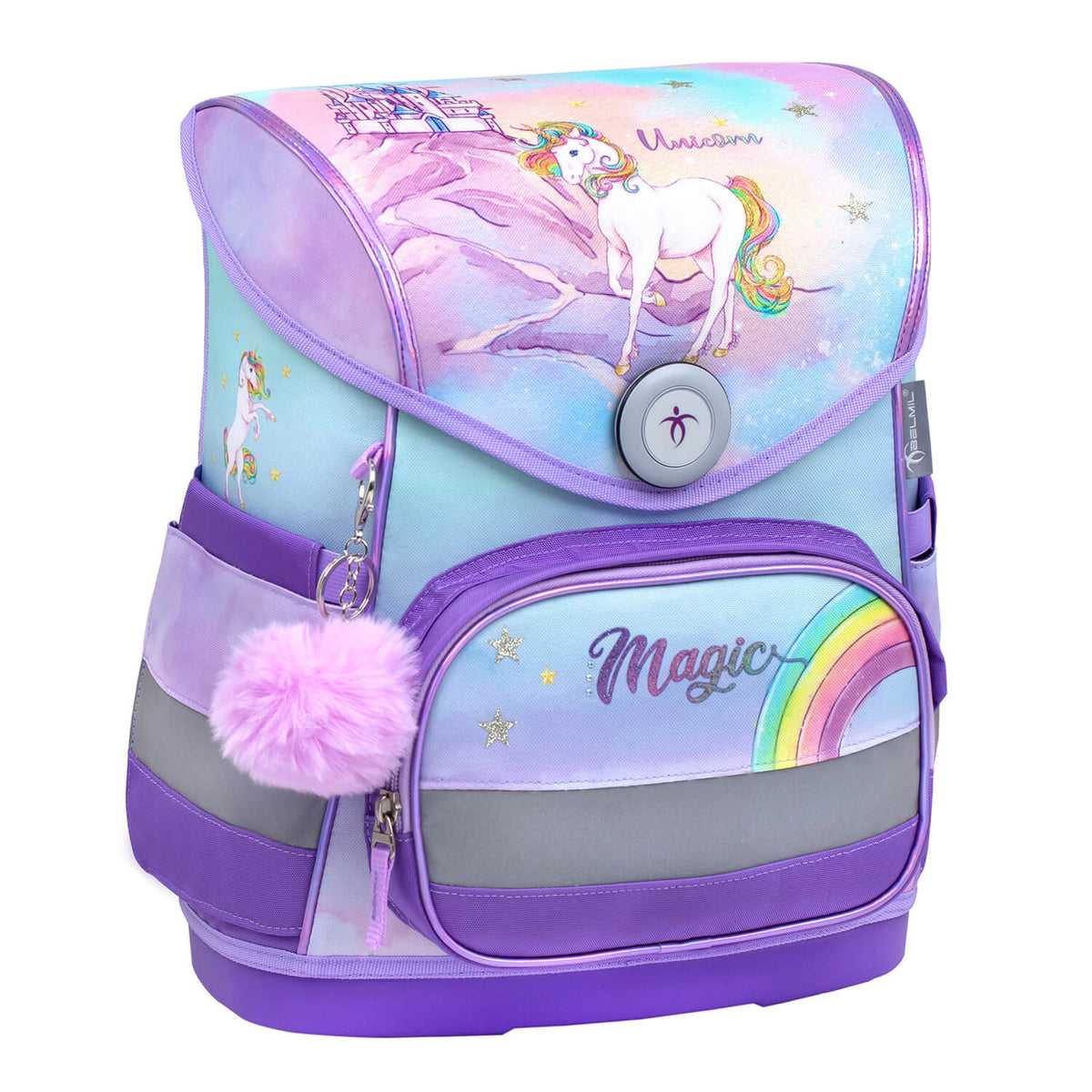 The breathable padded back of the Ergonomic School Bag Set for Girls – Belmil Compact Rainbow Unicorn Magic schoolbag set 4 pcs designed for comfort.