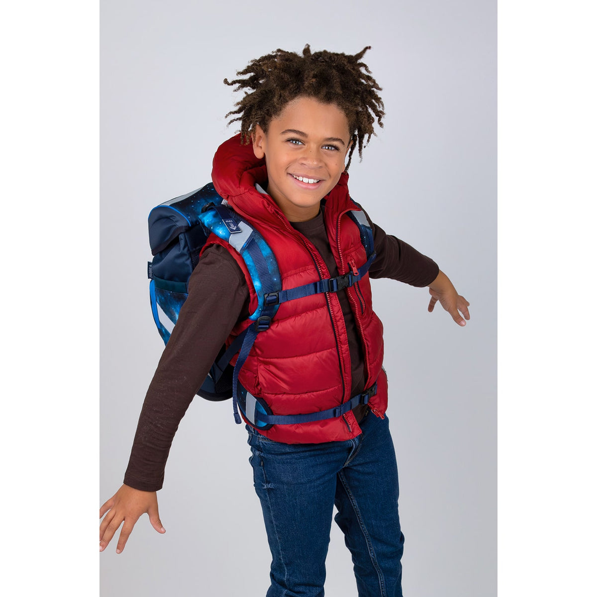 Close up of the breathable padded back panel of the Belmil Smarty Galaxy bag, ensuring comfort and support for schoolchildren.
