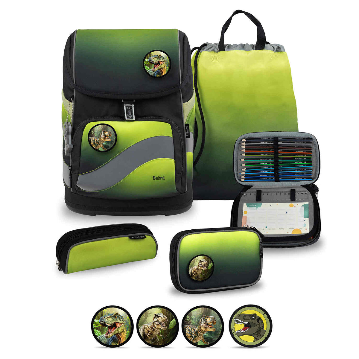 Premium Belmil School Bag Set for Boys – Smarty Plus Black Green schoolbag set 6 pcs