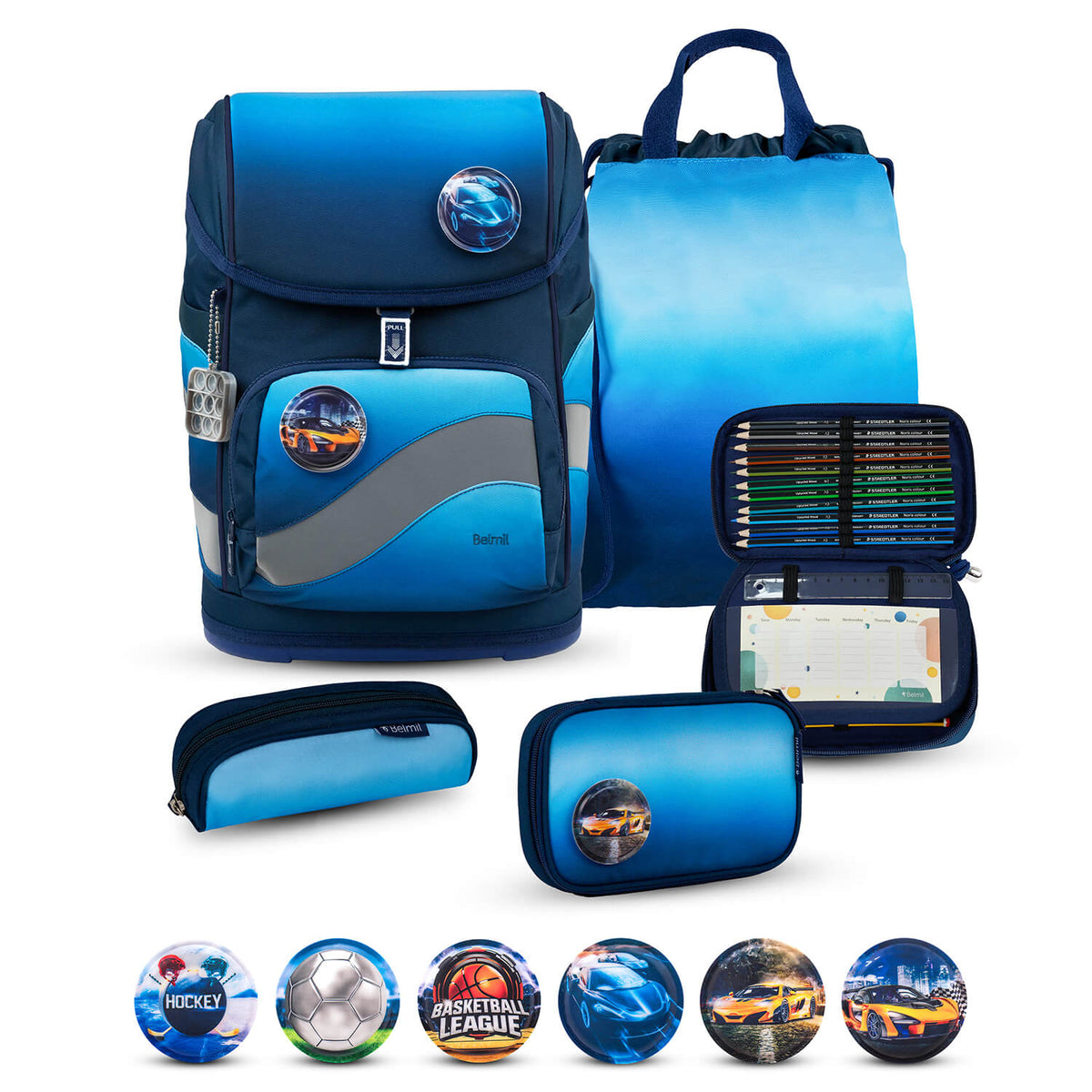 Premium Belmil School Bag Set for Boys – Smarty Plus Blue Navy schoolbag set 6 pcs