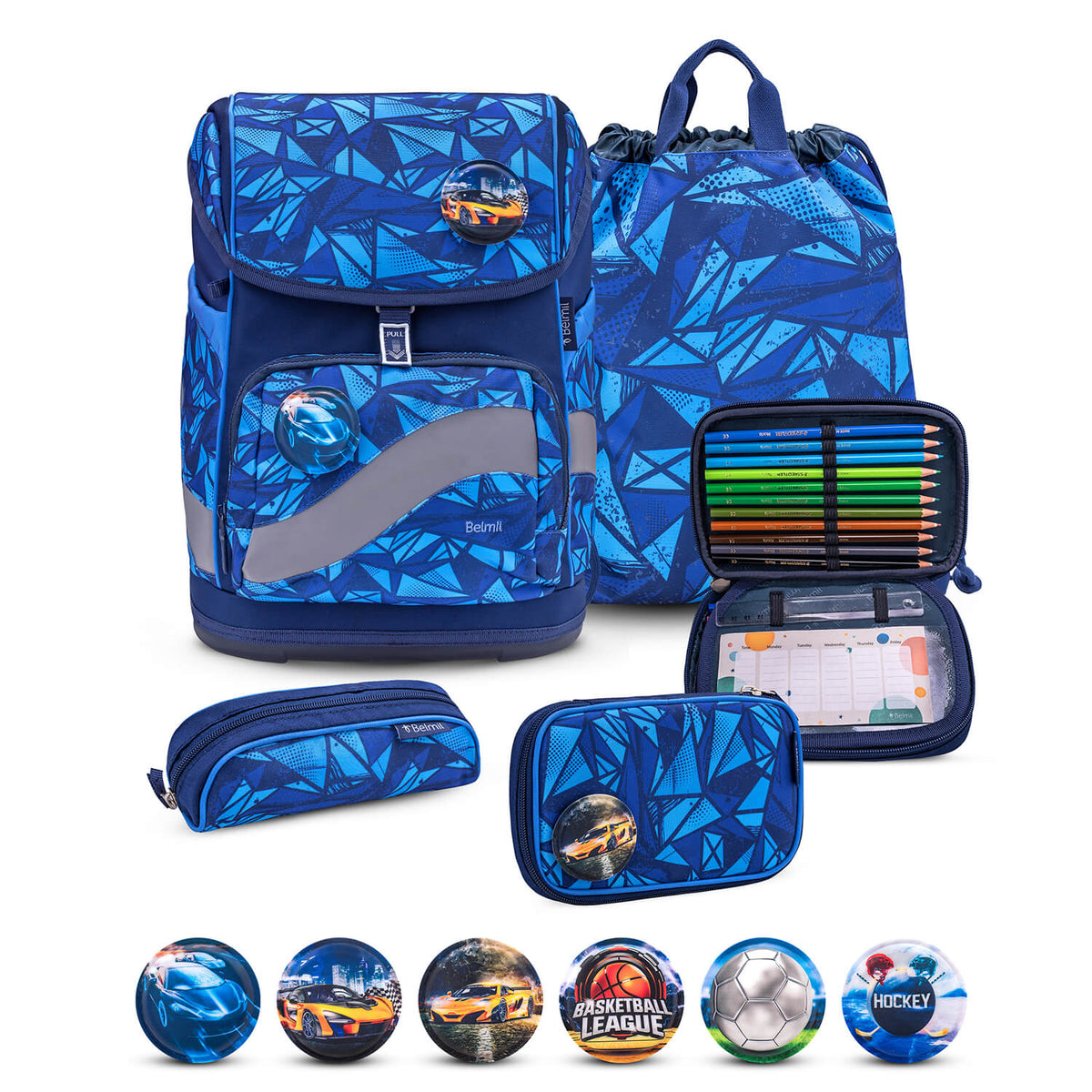 Premium Belmil School Bag Set for Boys – Smarty Plus Glacier Blue schoolbag set 5 pcs
