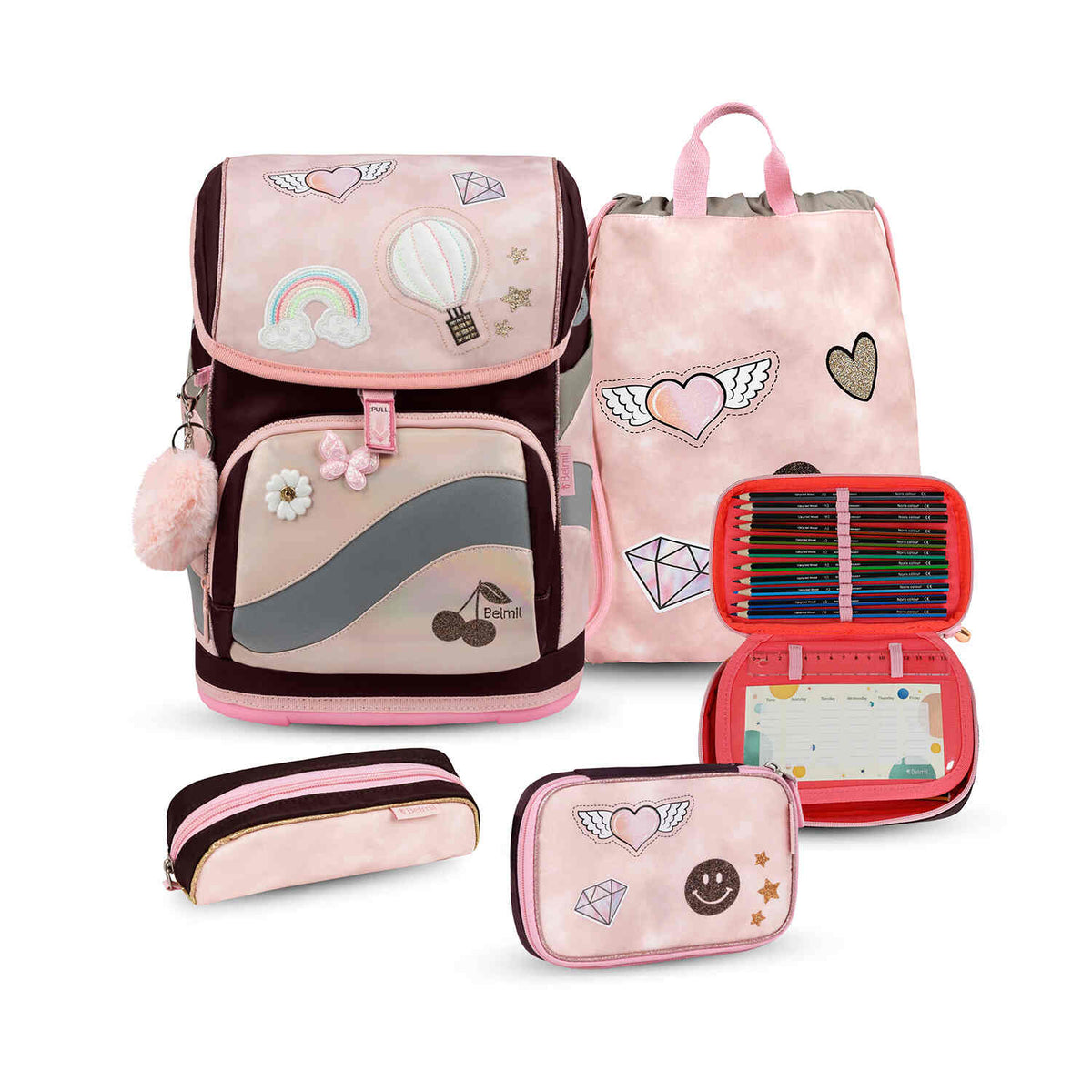 Smarty Plus Glam Schoolbag set 5pcs - Premium School Bag Set for Girls from Belmil with stylish design.