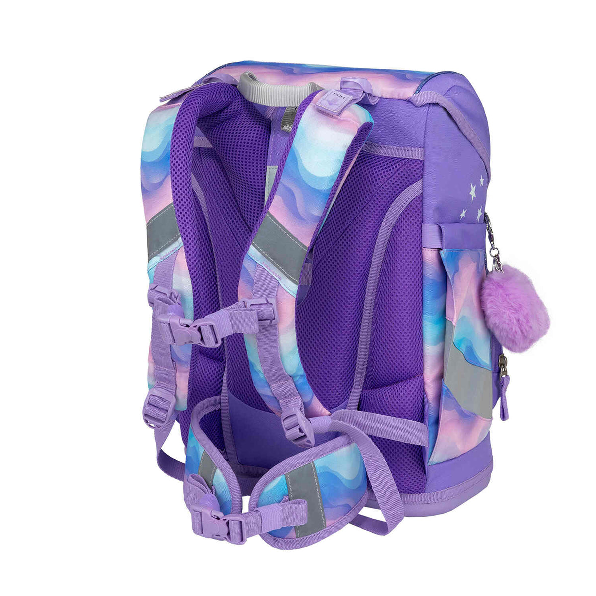 The Belmil Smarty Rainbow Land Ergonomic School Bag Set – 5-Piece Set with 9 Interchangeable Patches and Hip Belt with vibrant colors and ergonomic design.