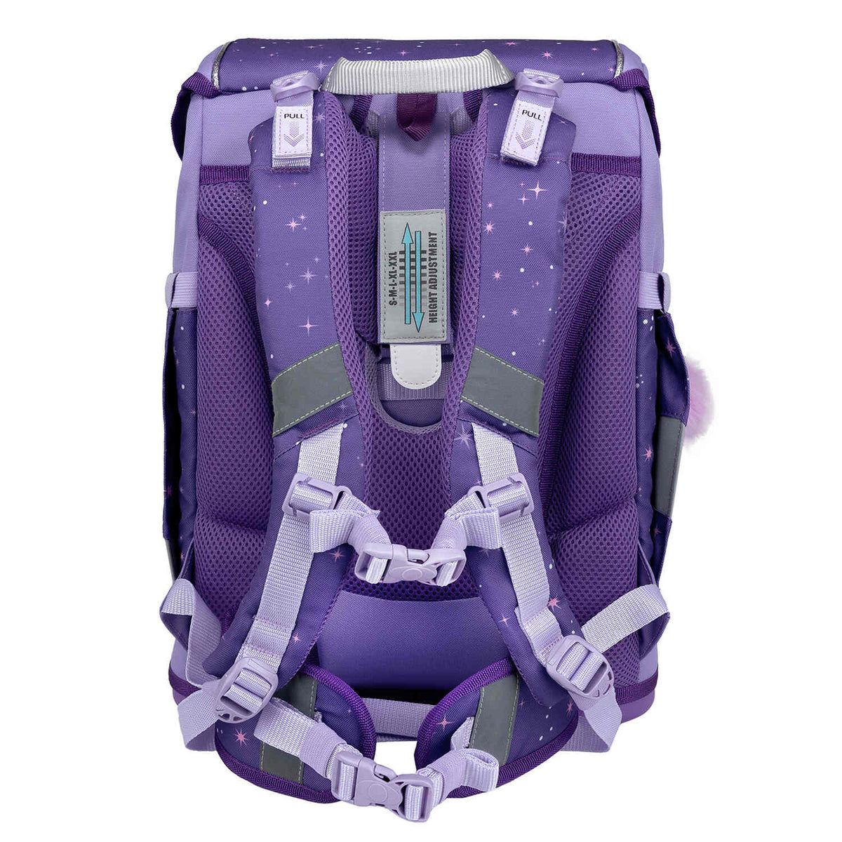Ergonomic School Bag Set for Girls – Belmil Smarty Starlight schoolbag set 5 pcs showcasing its eco-friendly materials certified by Global Recycled Standards.