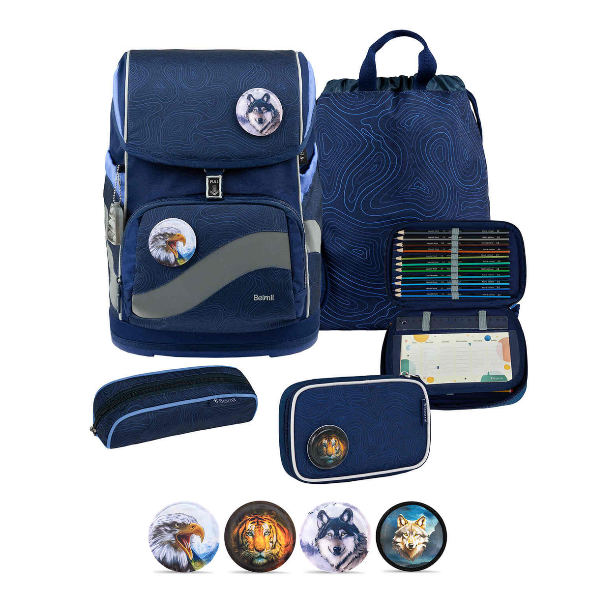 Premium Belmil School Bag Set for Boys – Smarty Plus Topographic schoolbag set 6 pcs