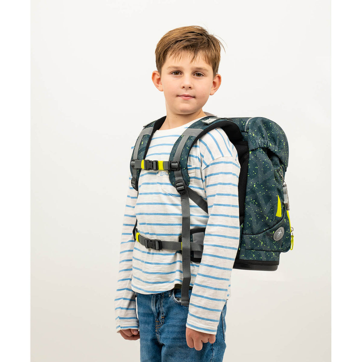 Close-up of the Belmil Motion school bag showing the adjustable shoulder straps designed for comfort.