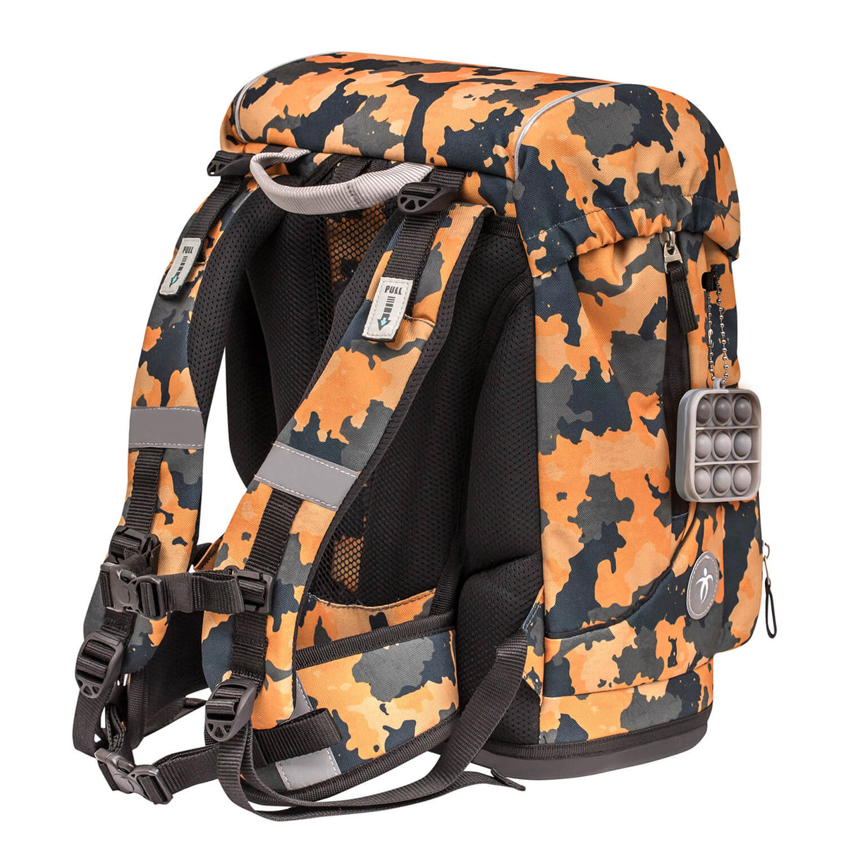 Side view of Belmil Motion School Bag with side pockets for bottles or umbrellas.