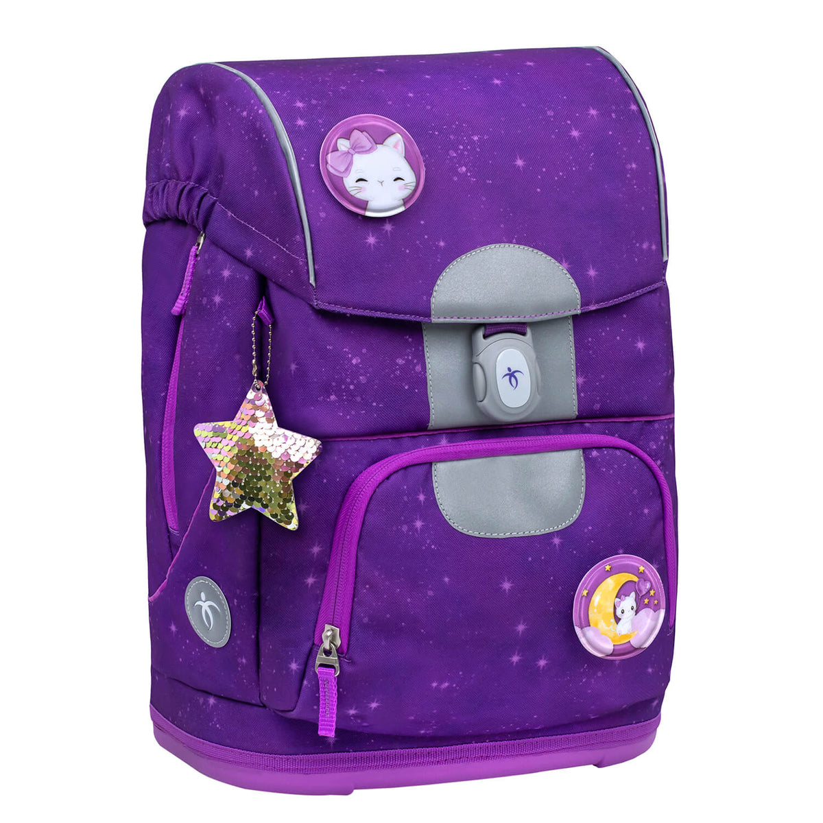 Thermo-foil front pocket of the Belmil Motion Purple Sky bag, perfect for keeping snacks fresh.