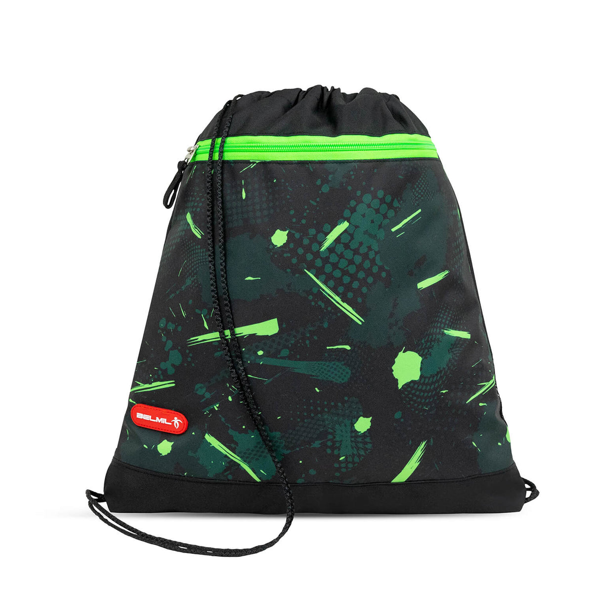 Boy using the Belmil Classy Plus Ergonomic School Bag Set for Boys “Neon Sport” Design + Dinosaur Raincoat – 6-Piece Back-Friendly Starter Set on the way to school.