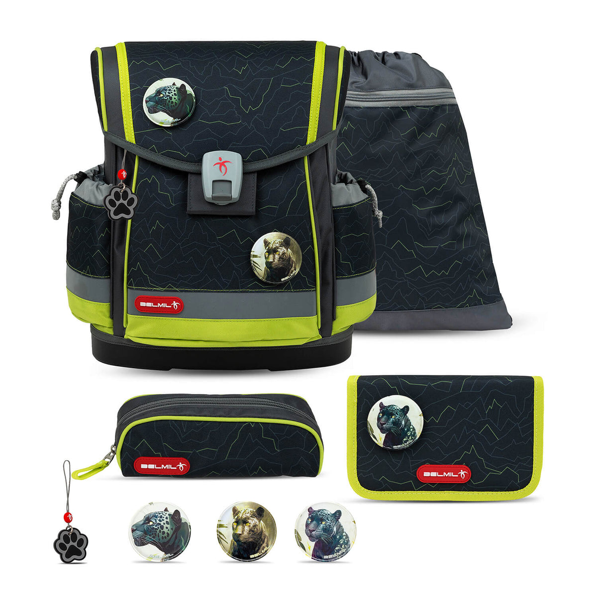 Ergonomic School Bag Set for Boys – Belmil Classy Plus Mountain Lime School Bag Set 5 pcs.