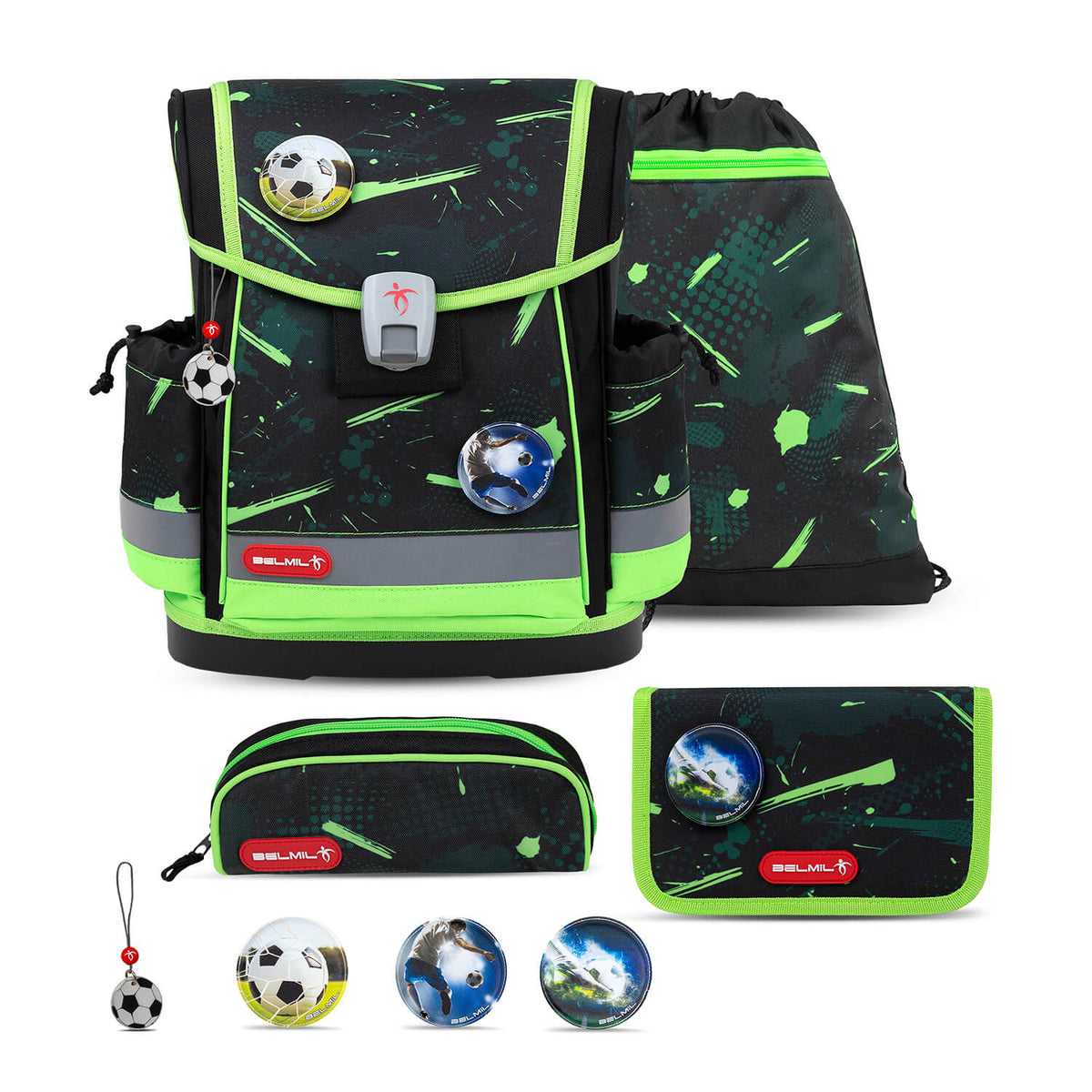 Ergonomic School Bag Set for Boys – Belmil Classy Plus Neon Sport School Bag Set 5 pcs.