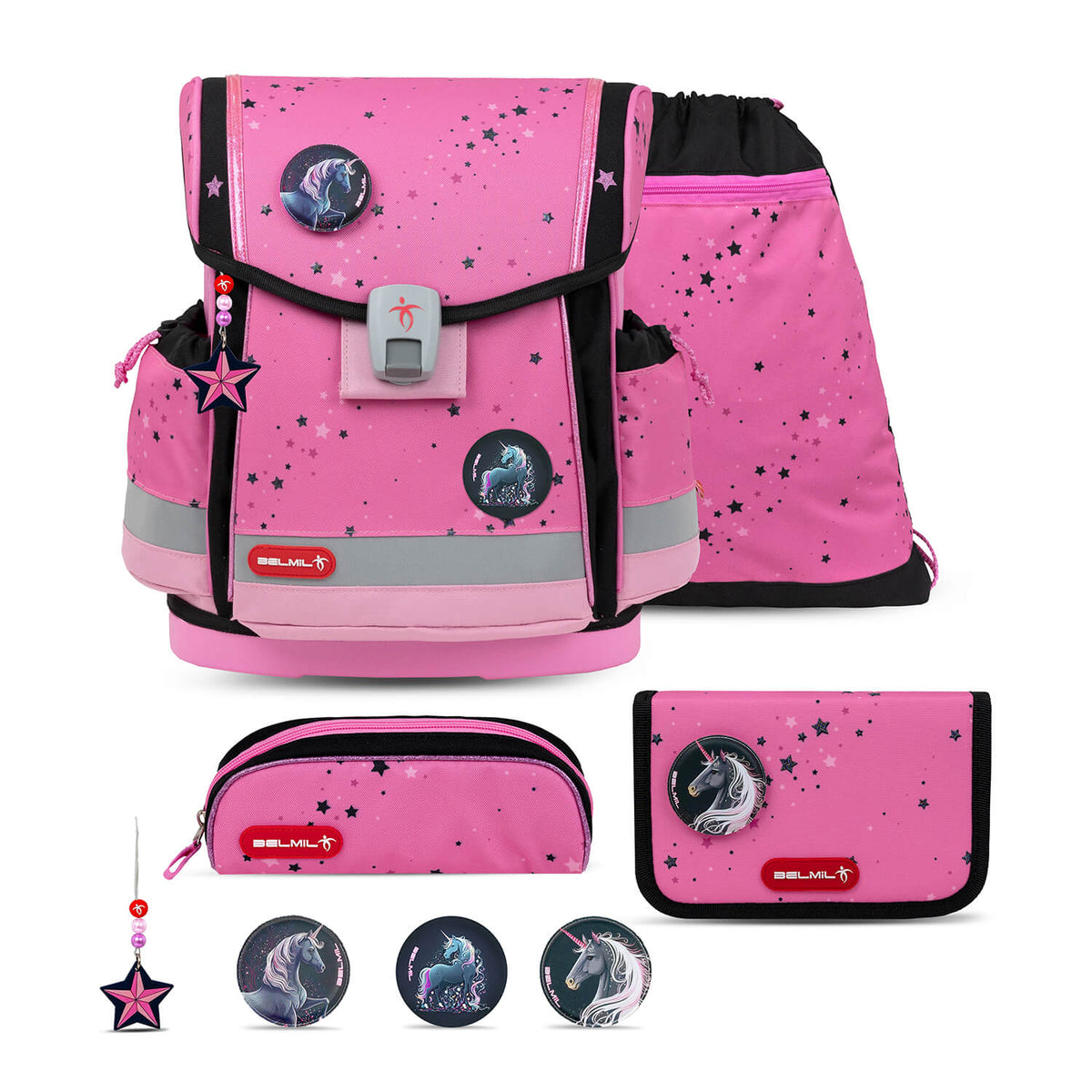 Ergonomic School Bag Set for Girls – Belmil Classy Plus Pink BlackSchool Bag Set 5 pcs.