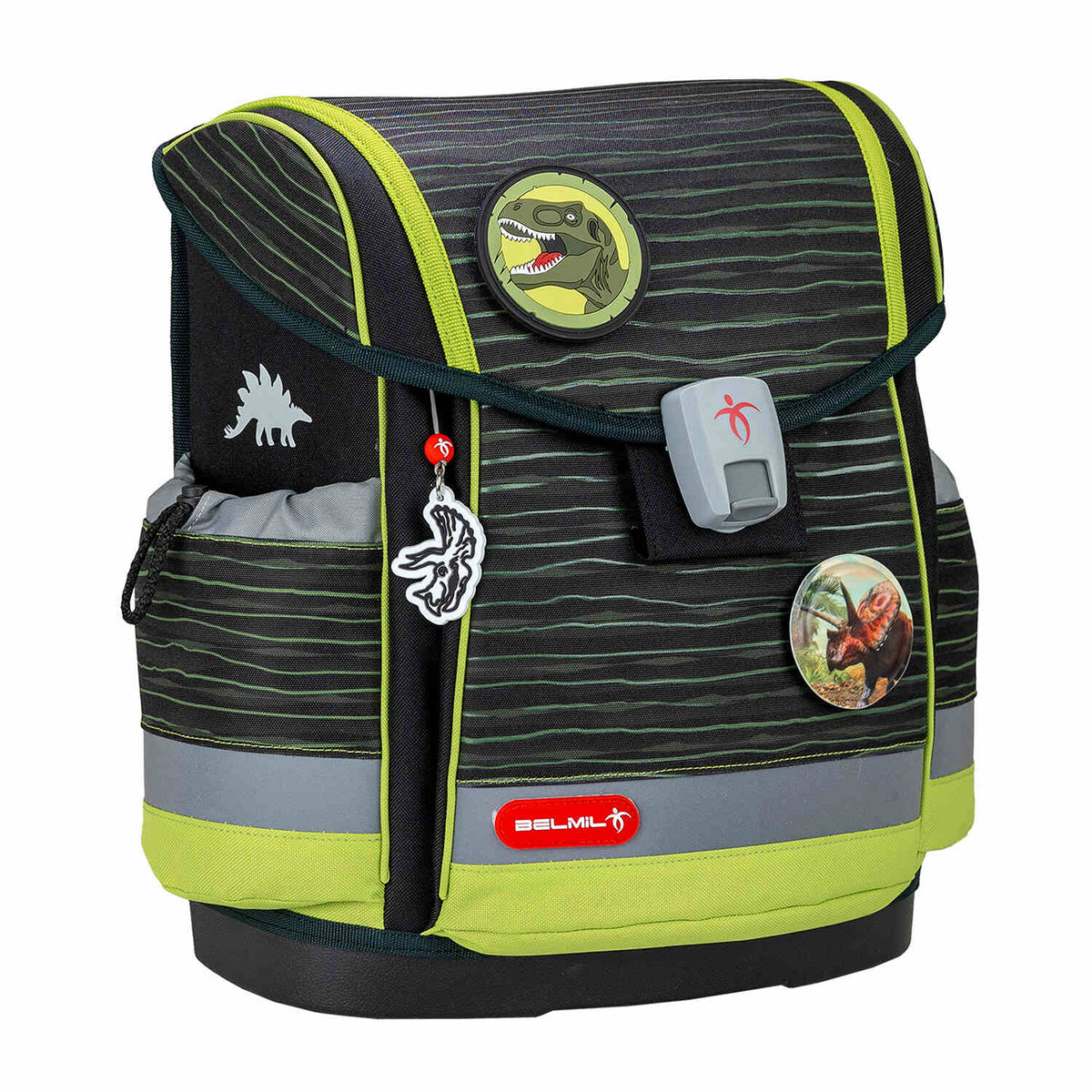Adjustable shoulder straps of the Belmil Classy Plus Prehistoric Times School Bag Set for Boys + Lost World Patch Set (5 pcs) ensuring comfort.