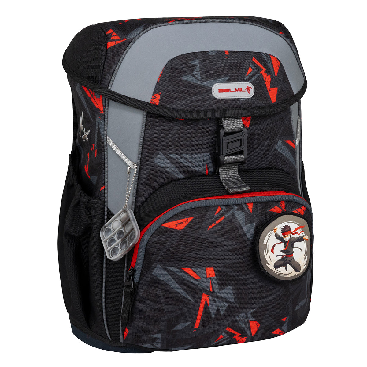 Belmil Maxi 'Ninja' School Bag Set for Boys + Dinosaur Raincoat – 5-Piece Set showing the vibrant dinosaur raincoat and matching bag.
