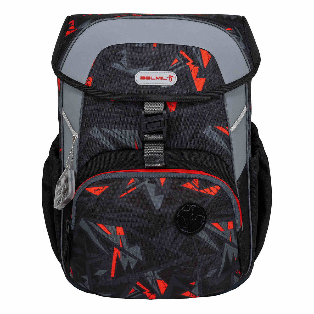 Front view of the Maxi Ninja Game schoolbag displaying bold graphics and functional design elements, from the Ergonomic School Bag Set for Boys – Belmil Maxi Ninja Game schoolbag set 5 pcs.