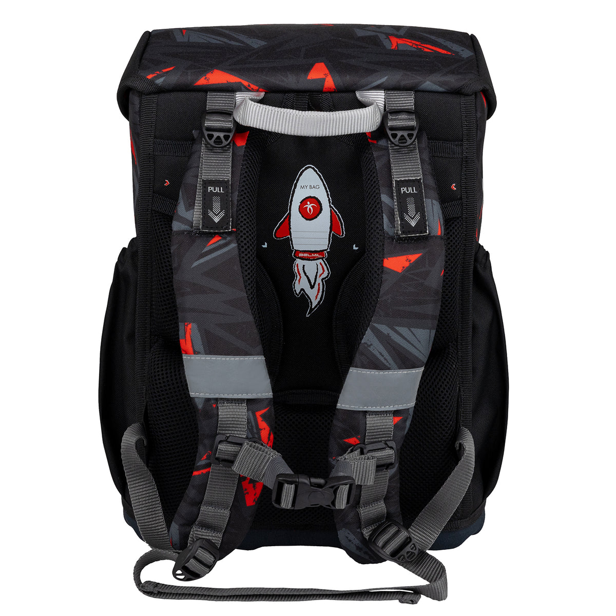 The adventure-ready Belmil Maxi 'Ninja' School Bag Set for Boys + Dinosaur Raincoat – 5-Piece Set perfect for school with a playful ninja theme.