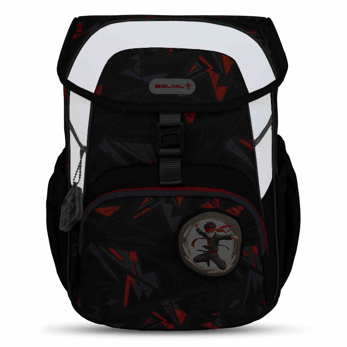 Insulated pocket of the Maxi Ninja Game schoolbag designed for drinks, showcasing practicality in the Ergonomic School Bag Set for Boys – Belmil Maxi Ninja Game schoolbag set 5 pcs.