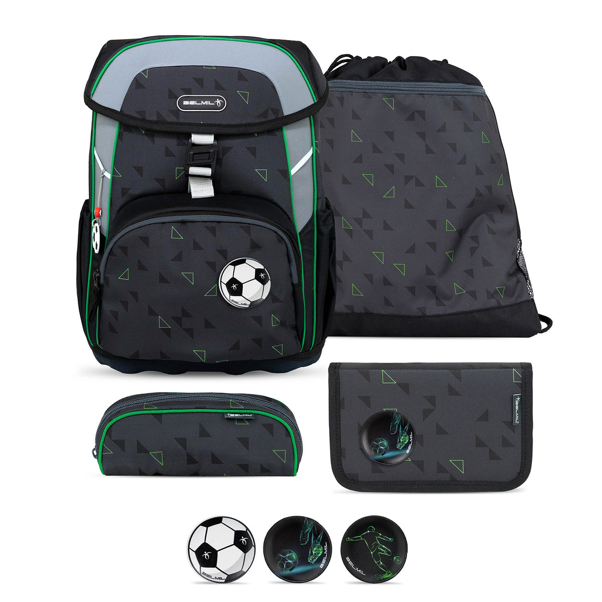 Ergonomic School Bag Set for Boys – Belmil Maxi Striker X School Bag Set 5 pcs showing the main backpack with sporty design.