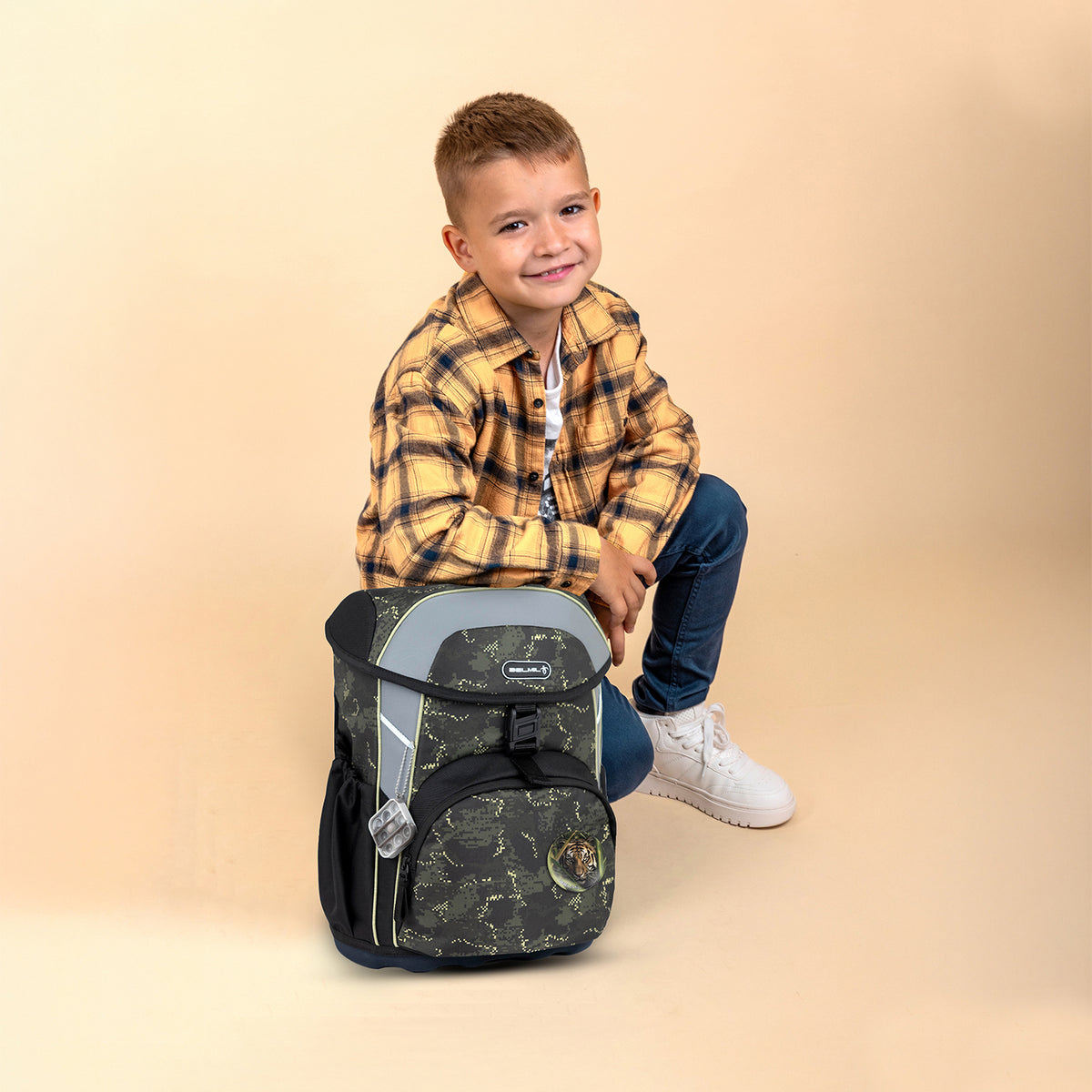 Belmil Maxi "Night Hunter" School Bag Set for Boys + Dinosaur Raincoat – 5-Piece Set