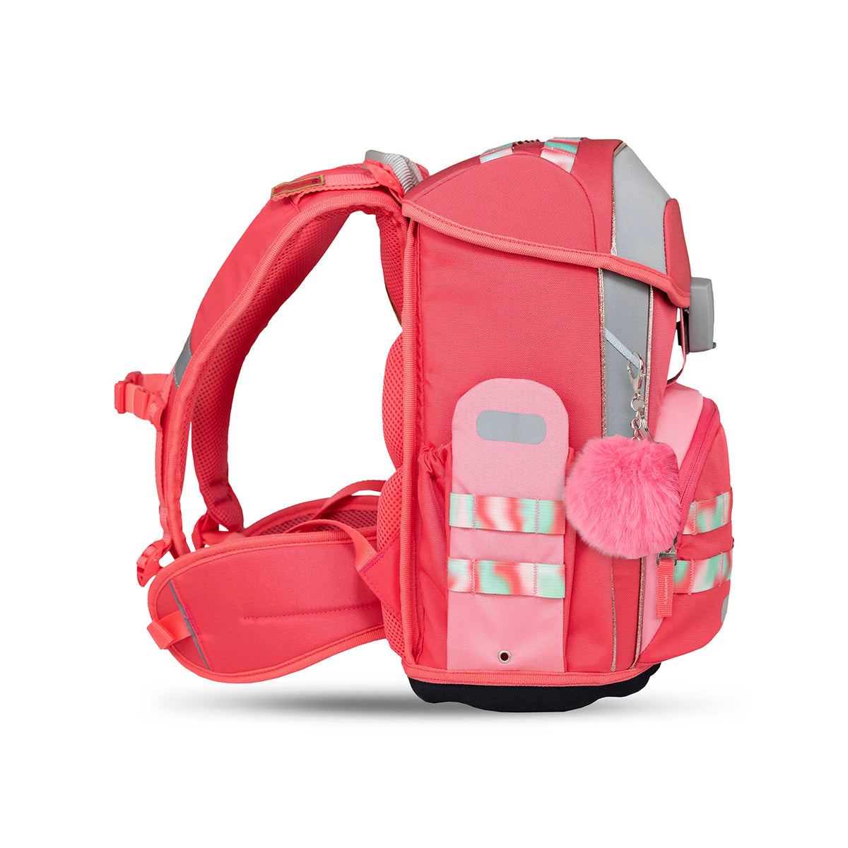 Reflective elements on the Premium Belmil School Bag Set for Girls – Maxi Plus Aurora schoolbag set 6 pcs for added visibility and safety.