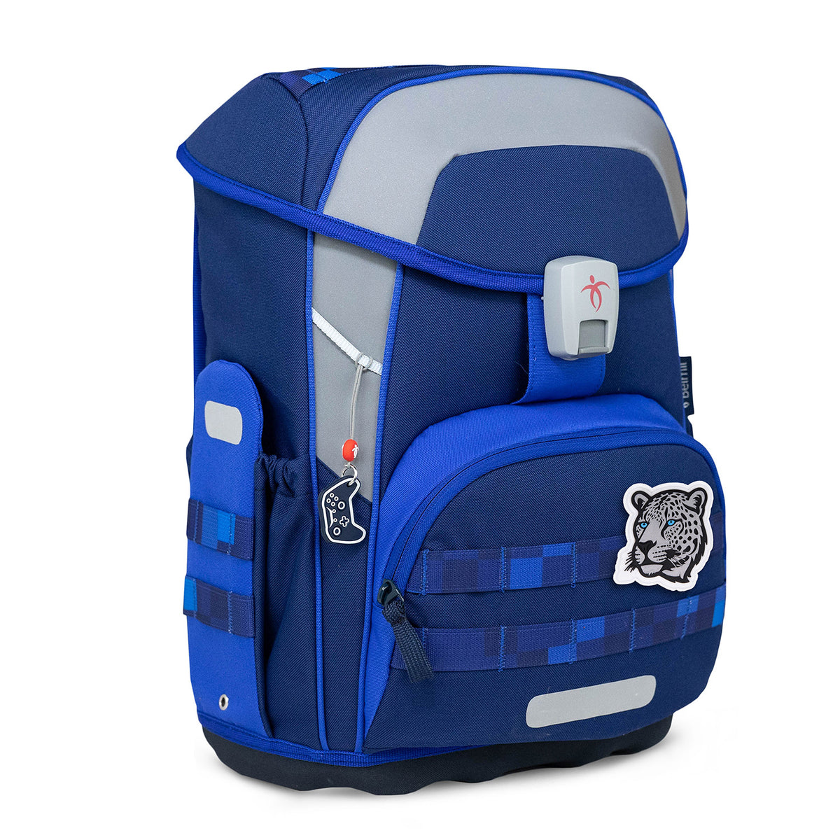 Contents of the Premium Belmil School Bag Set for Boys – Maxi Plus Pixel Storm schoolbag set 6 pcs including a filled pencil case and gym bag.