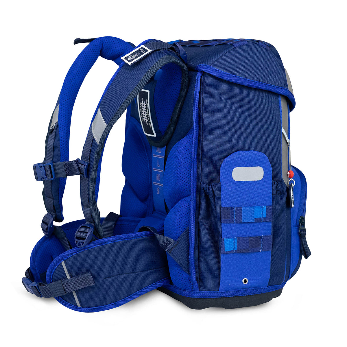 Decorative patches that come with the Premium Belmil School Bag Set for Boys – Maxi Plus Pixel Storm schoolbag set 6 pcs displayed together.