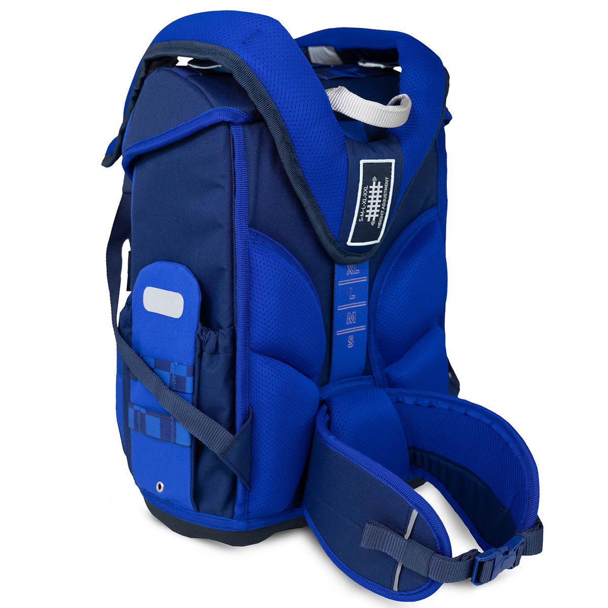 Premium Belmil School Bag Set for Boys – Maxi Plus Pixel Storm schoolbag set 6 pcs with removable chest strap and padded hip belt shown.