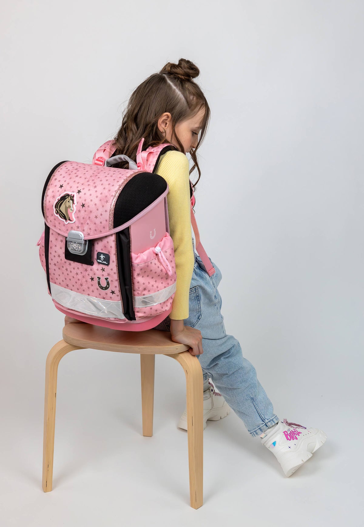 The Ergonomic School Bag Set for Girls – Belmil Classy Star Horses (5 pcs) showcases the comfy padded back design for healthy posture.