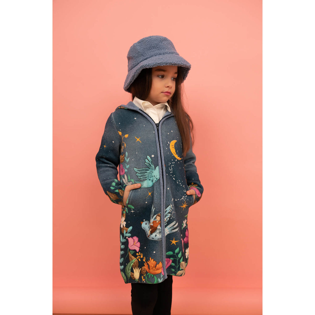 Belmil by Baika Premium Girls’ Cardigan-Coat – “Dreams” Design for Transitional Weather with an easy zipper system for dressing.