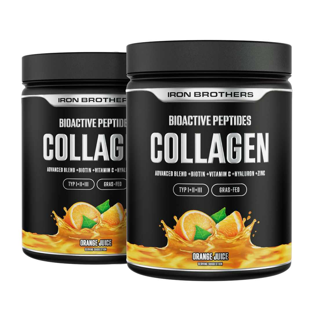 Collagen Advanced Doppelpack Orange Juice von Iron Brothers mit Biotin, Vitamin C, Hyaluron und Zink - Orangen Geschmack